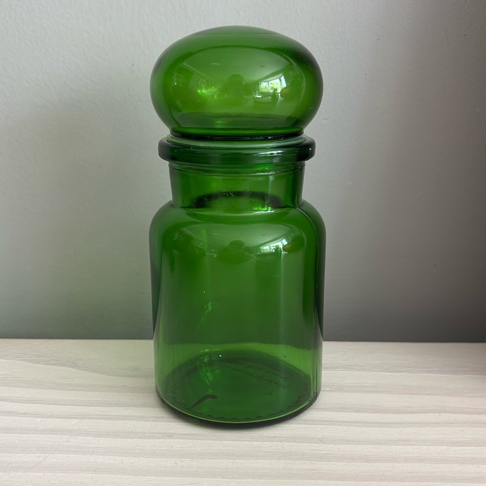 Vintage 6"‎ Belgian Glass Apothecary JAR Emerald green